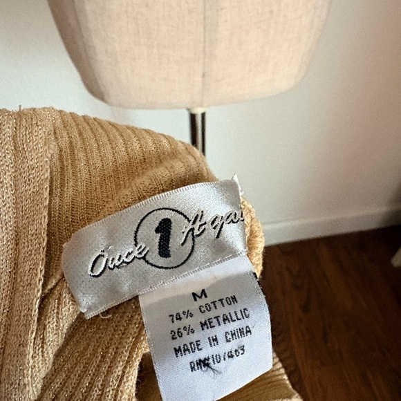 Vtg Once Again Womens M Gold Sequin Beaded Ribbed Knit Long Sleeve Sparkle Top - Picture 10 of 12